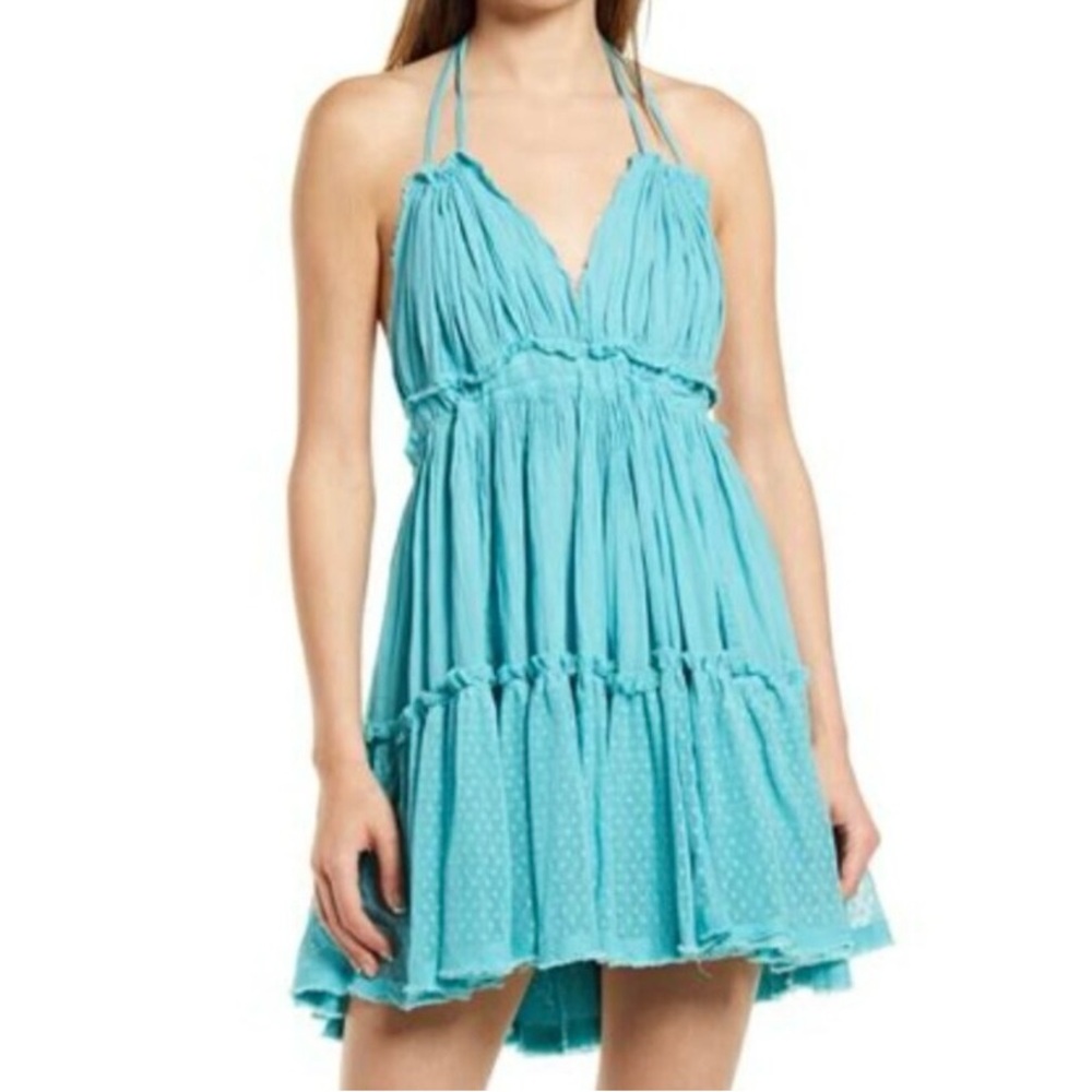 💕NWT💕 Free People 100 Degree Mini Dress, Pool Blue/Barbados, Size L